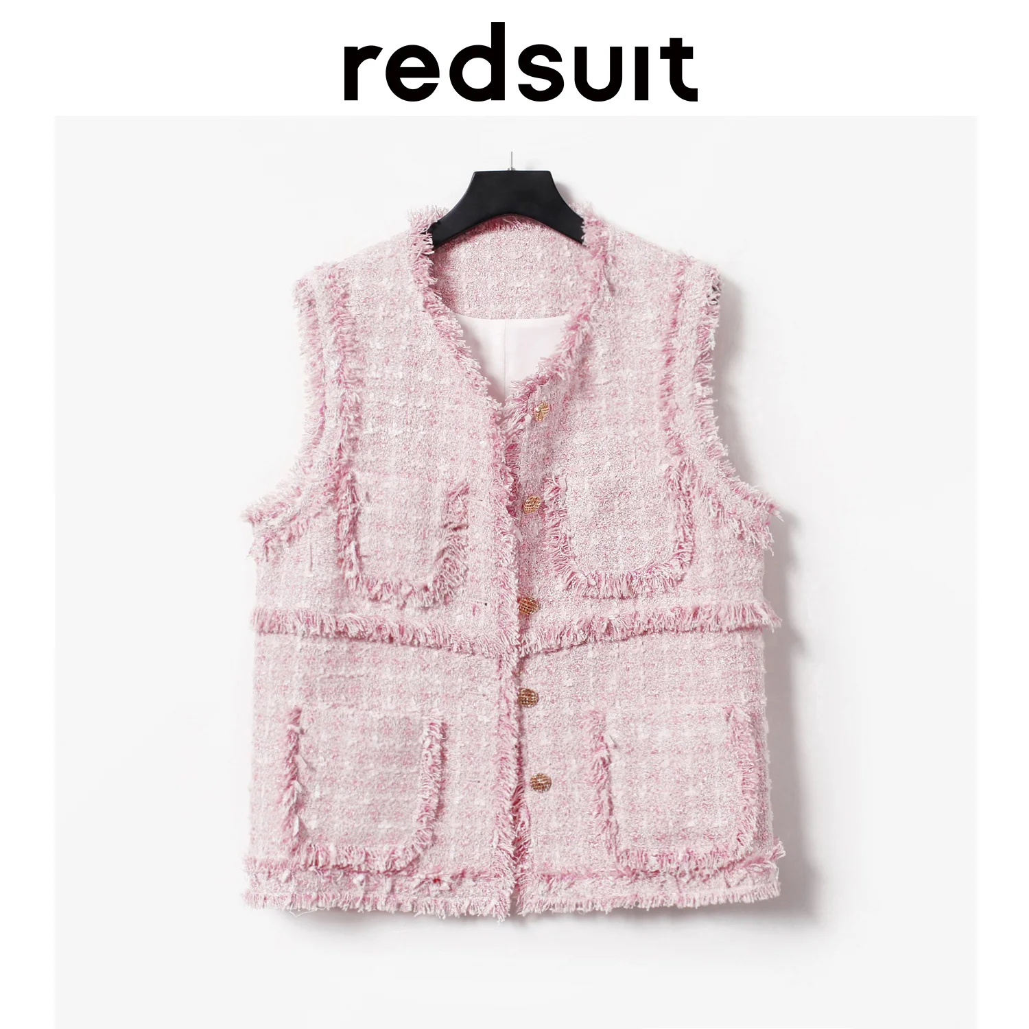 

Handmade Brushed Exquisite Tassel Small Fragrance Design Feel Pink Age Reducing Vest Romantic Slimming Vest