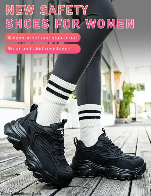 Steel Toe Work Shoes Women Chunky Platform Shoes Anti-Smash Female