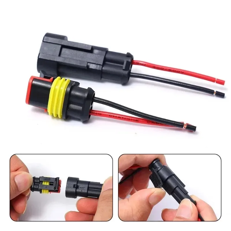 2Pin Automotive Electrical Connector Waterproof Male and Female Plug Cable Car Connector Plug Kit for LED Light Motorcycle Boat