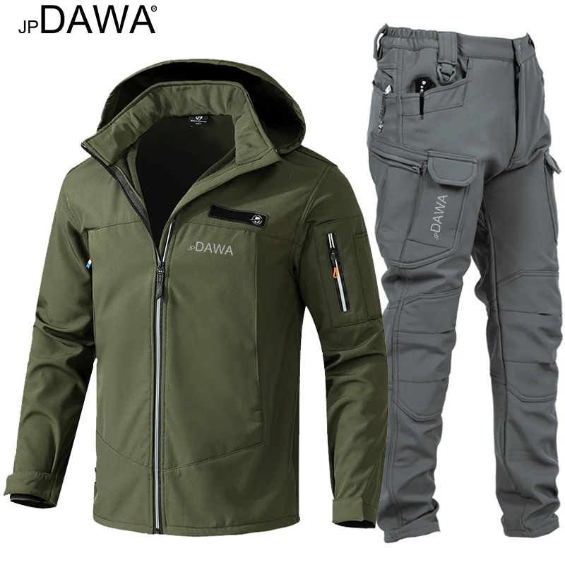 Fishing Clothes JP DAWA Autumn Winter Fleece Jacket Waterproof Windproof Warm Assault Suit Soft Shell Set Outdoor Sports