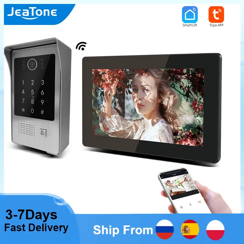 

Jeatone WIFI Tuya IP Video Intercom for Apartment Home Wireless Call 7 Inch Wired Doorbell Camera 1.0M with Password/RFIC Unlock