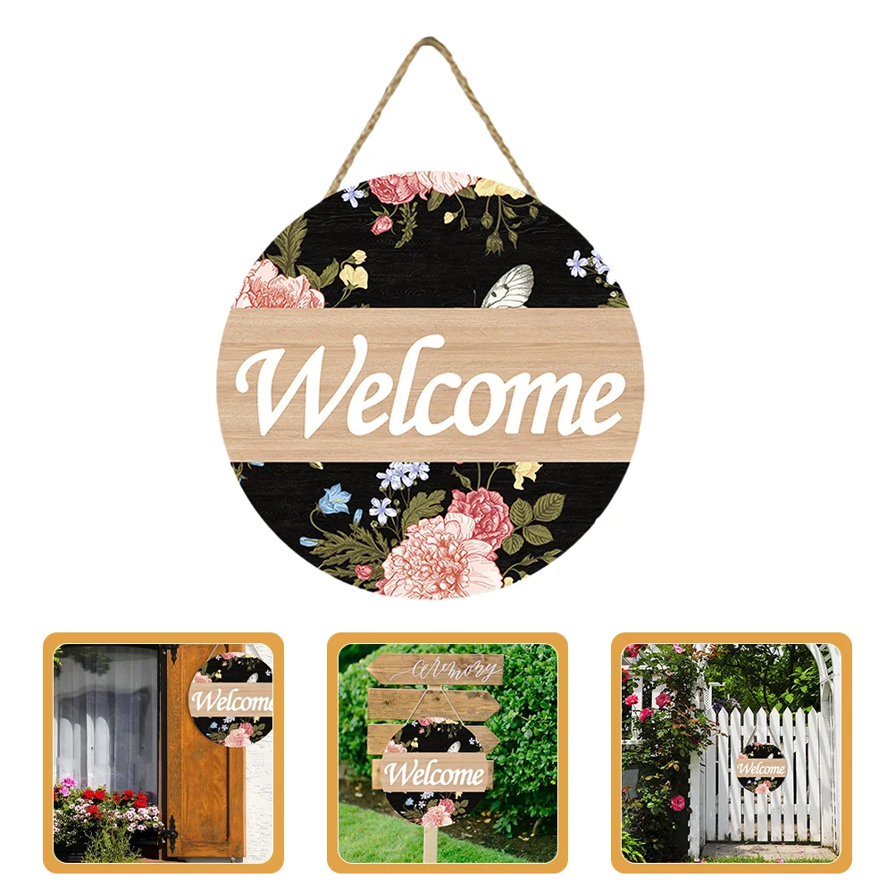 

Wooden Welcome Sign Home Door Hanging Round Plate Front Decor Plaque Decoration