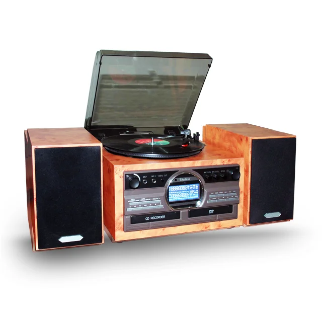 

W/External Stereo Speakers Retro Wooden AM FM Radio CD/DVD Record Player Cassette Tape Record Turntable Vinyl Player Gramophone