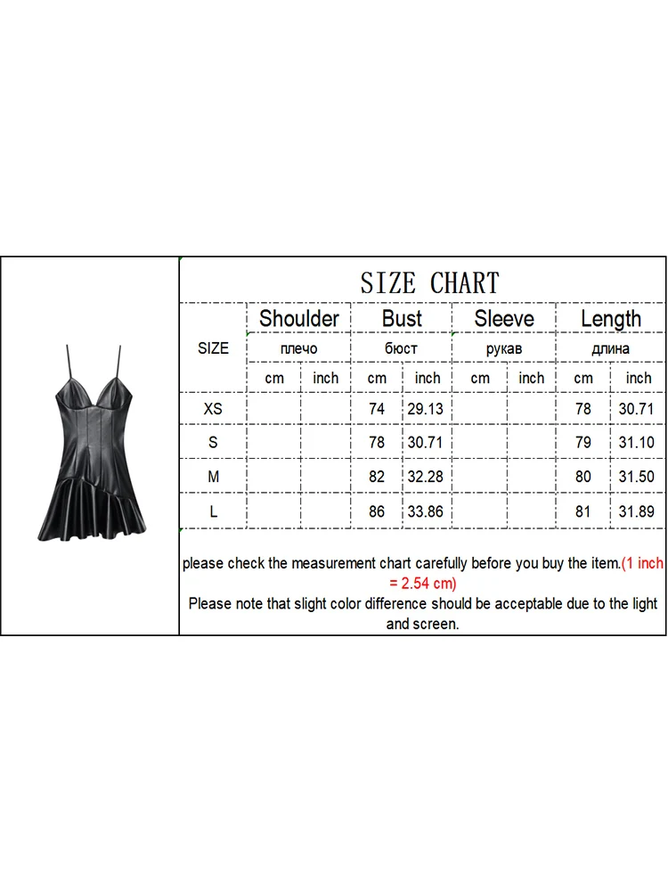 Women Sexy Fashion Leather Mini Dress New V-Neck Ruffled Decor Slimmint Sling Short Dress 2026 Ladies Casual Party Dress