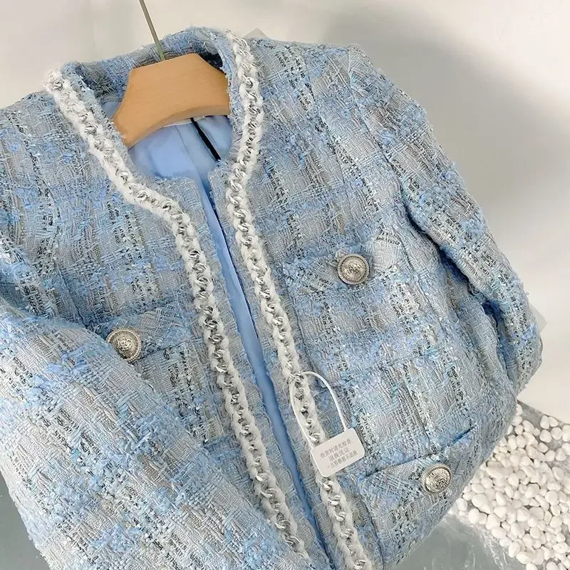 Tweed fringe 2way jacket【Blue】　orgue orgue Tweed fringe 2way jacket