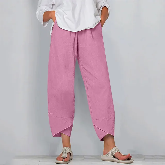 Vintage Harem Pants Women Casual Loose Solid Elastic Waist Cotton Wide Leg Pants Summer High Waist Pantalon Cropped Pants 4