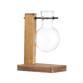 Hydroponic Plant Vases Glass Vase Vintage Bonsai Flower Pot Terrarium Tabletop Tray Wooden Frame Home Decor 6
