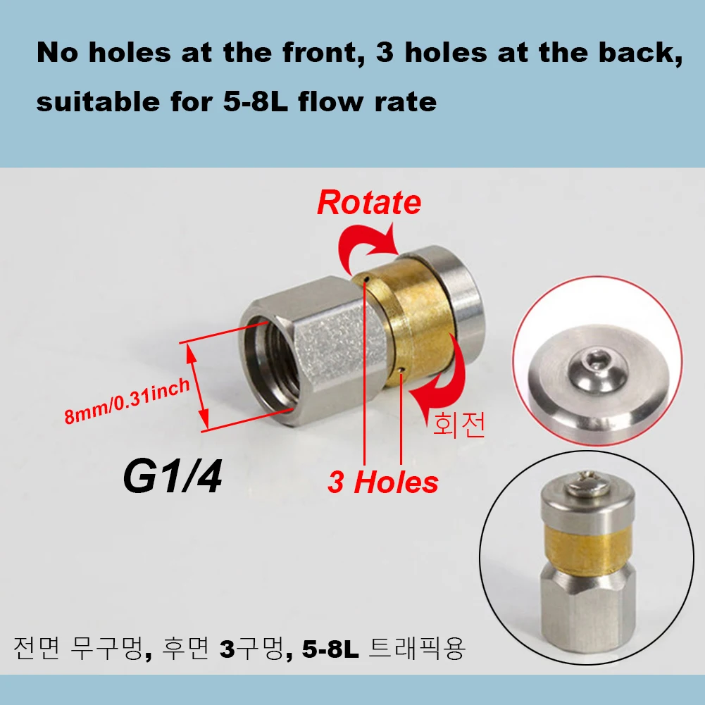 1/8 Pressure Rotating Nozzle Inner Thread No Holes In The Front And 3 Holes In Back High Pressure Car Washing Nozzle 5-8L/min 3
