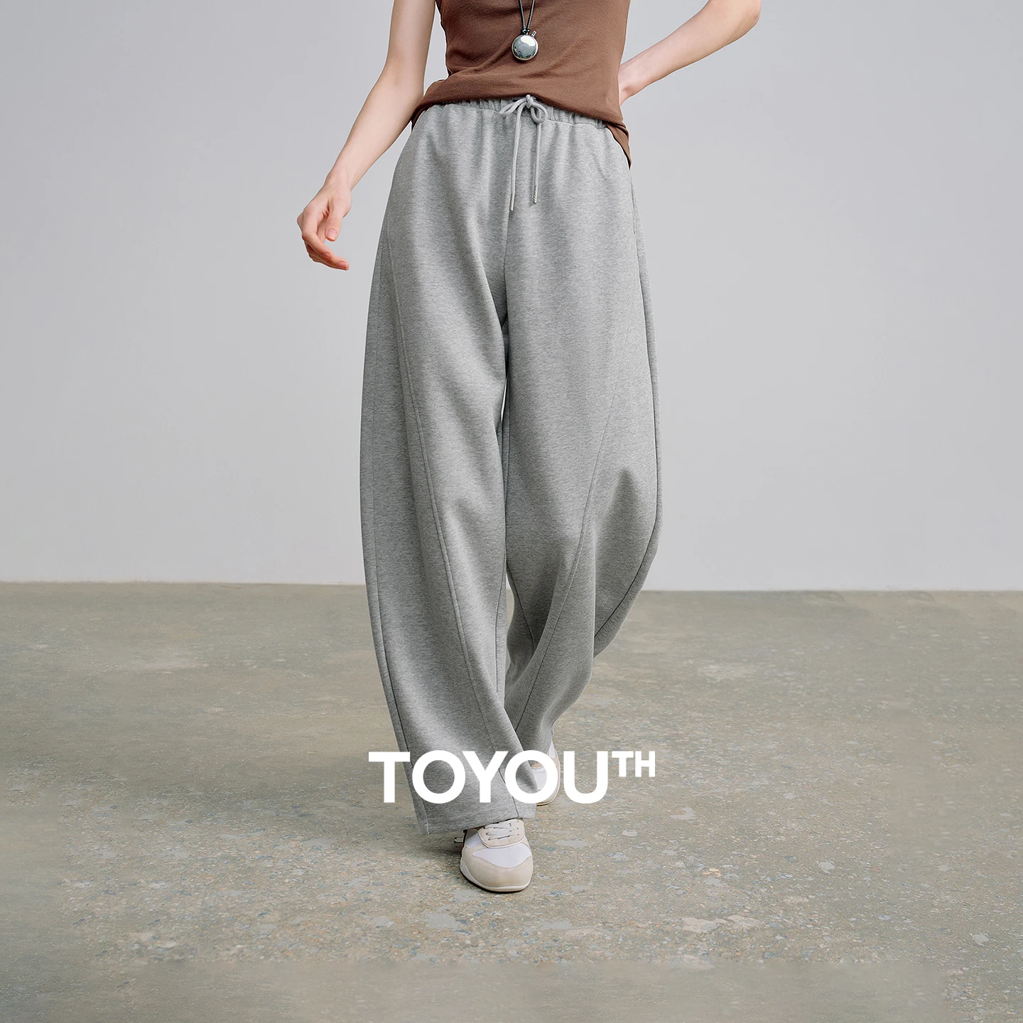 TOYOUTH Women's Cotton Casual Pants 2026 Spring New Style High-Waist Split Design Hip-Concealing Slimming Relaxed Banana Pants