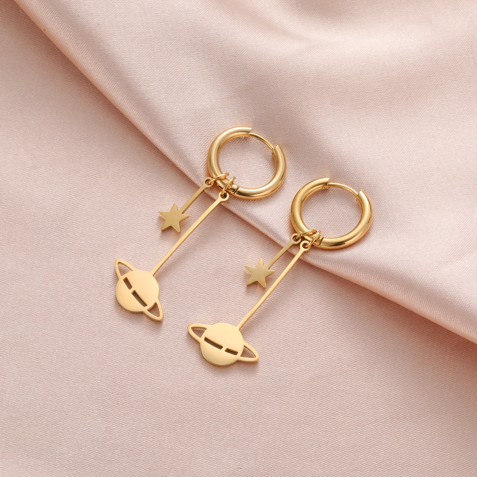 Skyrim Stainless Steel Gold Color Hoop Earrings Women Heart Star Saturn Pendant Tassel Earrings Fashion Jewelry Christmas Gift hoop earrings pendant earrings crystal tassel earrings