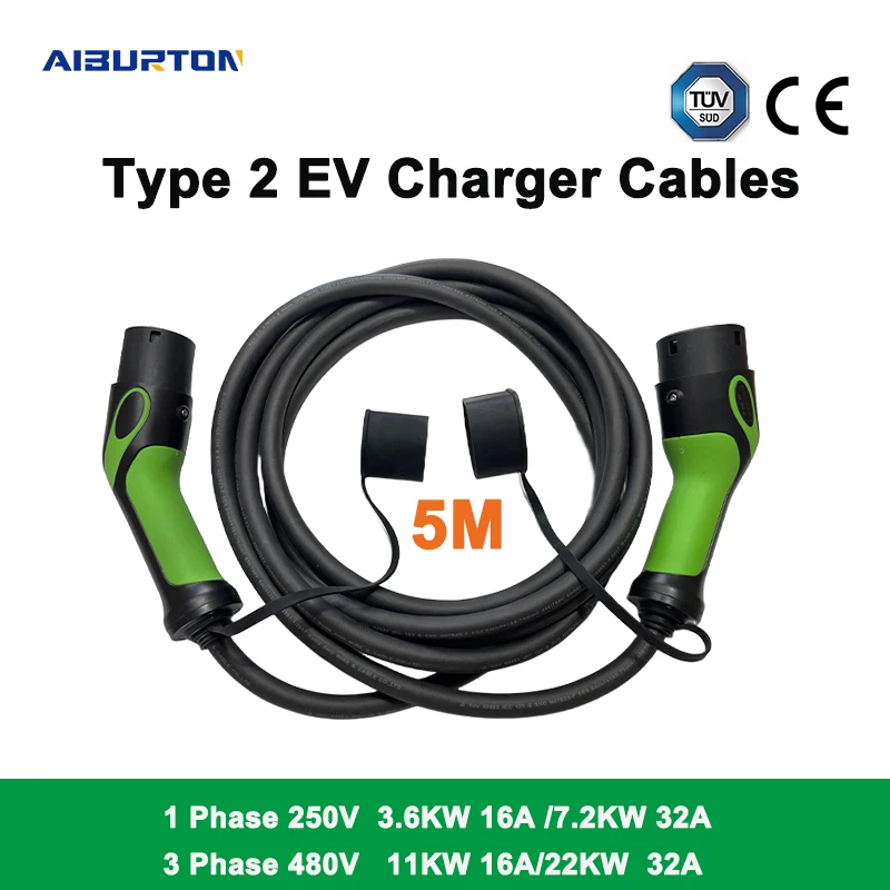 

EV Charging Cable 5Meters 16A/32A 3.5/7/11/22KW 1/3 Phase Charger for Type2 Car Charger Station Female to Male Plug IEC 62196-2