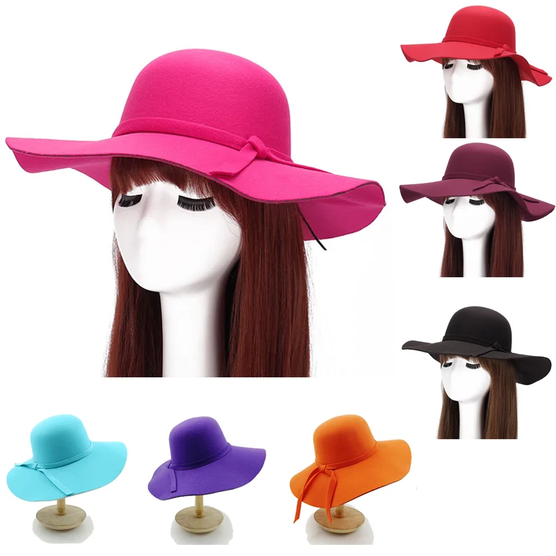 

2023 New Fedora Hat Multi color Fedora hat New women's curly bow colored felt hat Men's large brim party hat sombrero hombre