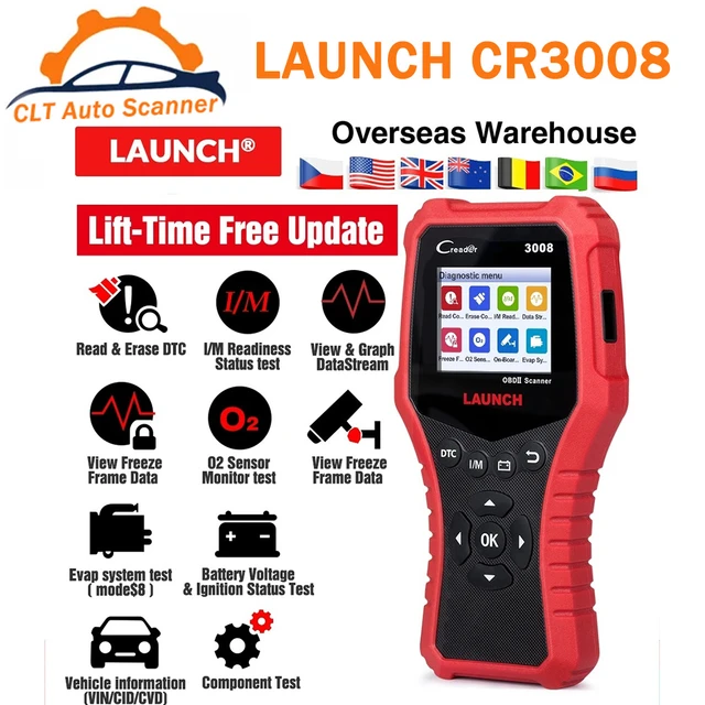 Launch-X431 CR3008 Full OBD2 EOBD Code Reader Scanner, carro OBDII  ferramenta de diagnóstico, Check Engine, Battery Tester, atualização  gratuita, PK KW850 - AliExpress