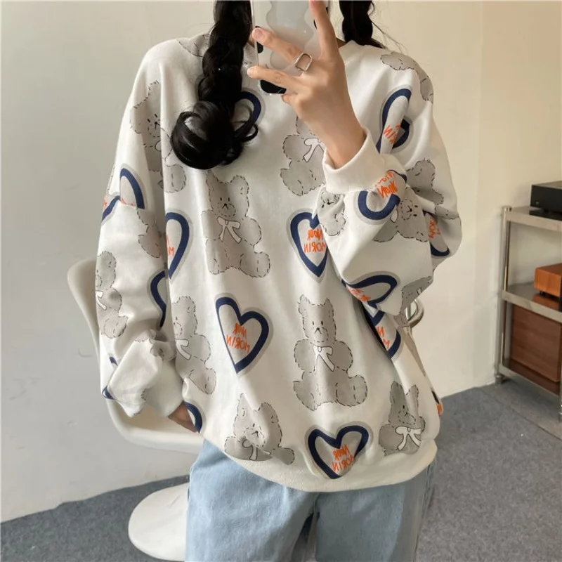 Kawaii Beer Print Vrouwen Trui Lange Mouwen Herfst Hoodie Sweetheart Oversized Ronde Hals Patroon Pullover Streetwear korean