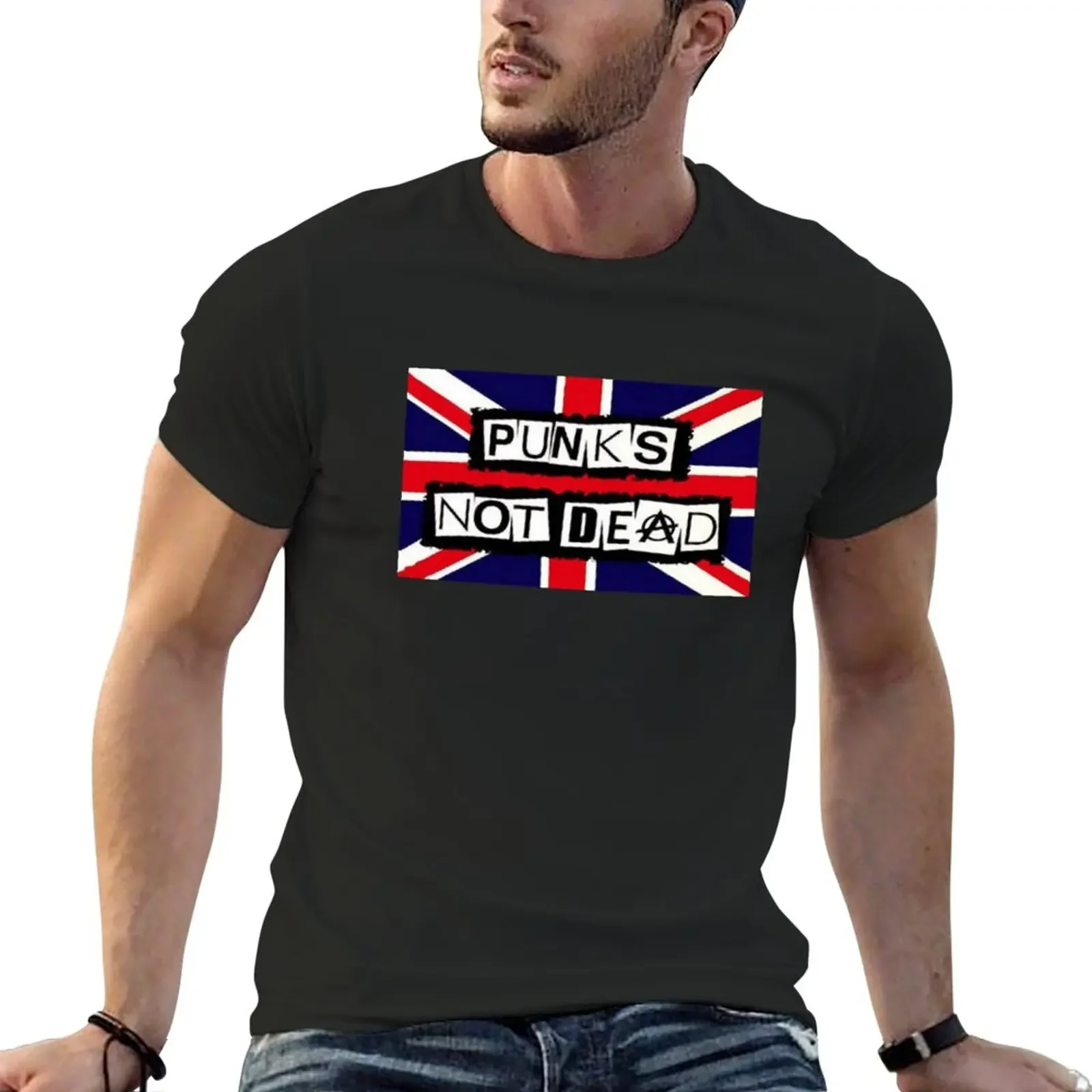 

2024 Spring and Fall T Shirt Union Jack. Punks Not Dead T-Shirt Summer Tops Korean Short Sleeves Pure Cotton Tops Streetwear