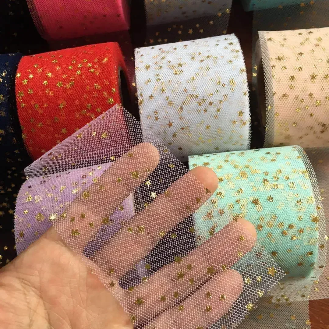 스타 Tulle Confetti 반짝이 Tulle 베이킹 케이크 토퍼 투투 Pom Bow 소프트 스팽글 Tulle DIY 웨딩 생일 장식 25 야드/롤