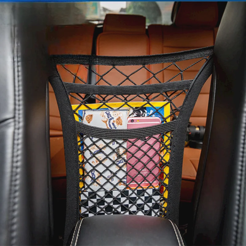 

3 Layer Car Seat Clearance Net Pocket Hanging Bag Multifunctional Sundries Storage Bag Magazine Tissue Snacks Phone Organizer