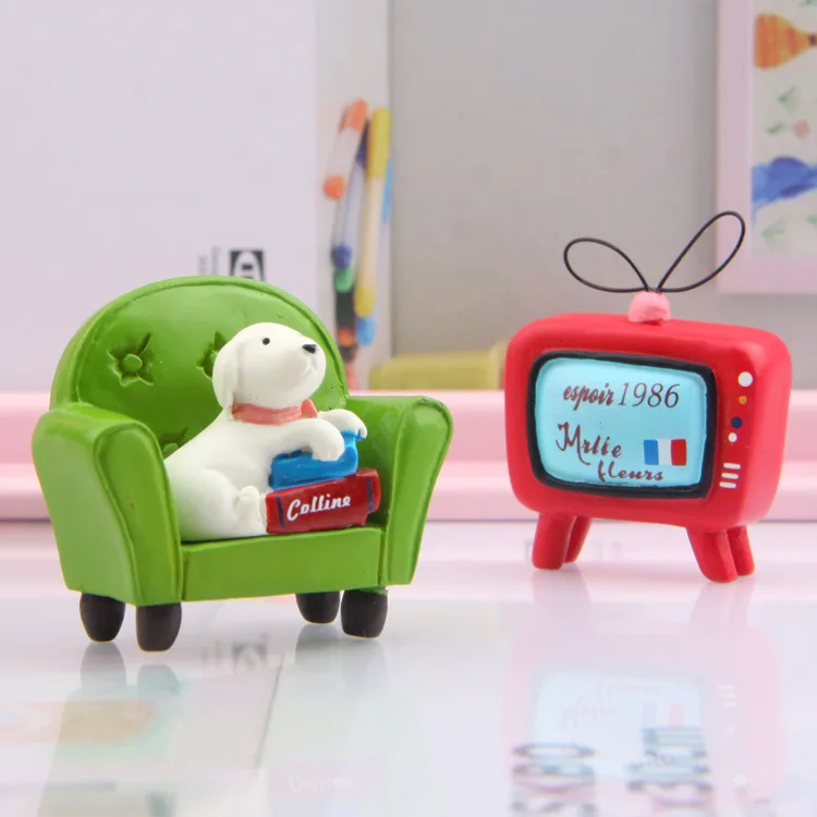 Giappone Zakka Resin Craft Figurine Di Cani Fatte A Mano Accessori Da Giardino Cat House Fence Bench Car Ornament Home Room Decor Statue