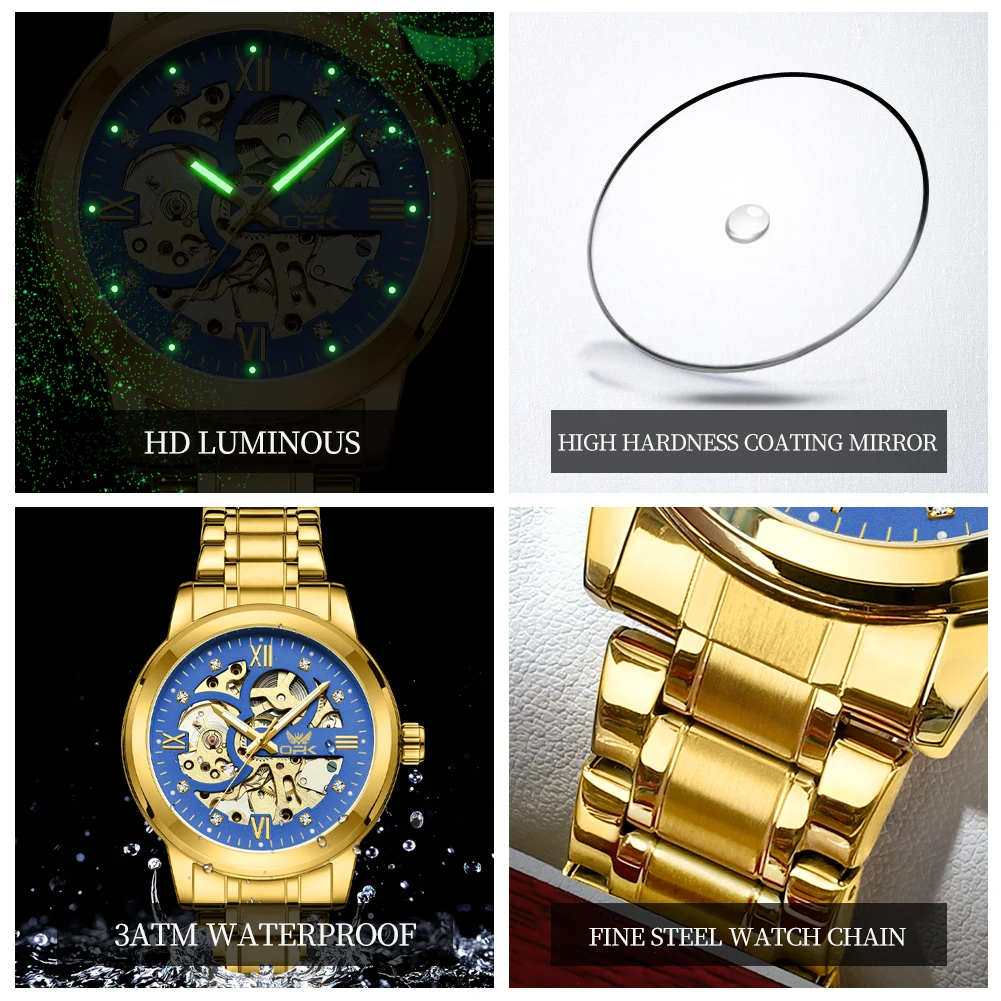 Automatic Mechanical Men's Skeleton Stainless Steel Luminous Waterproof Watch