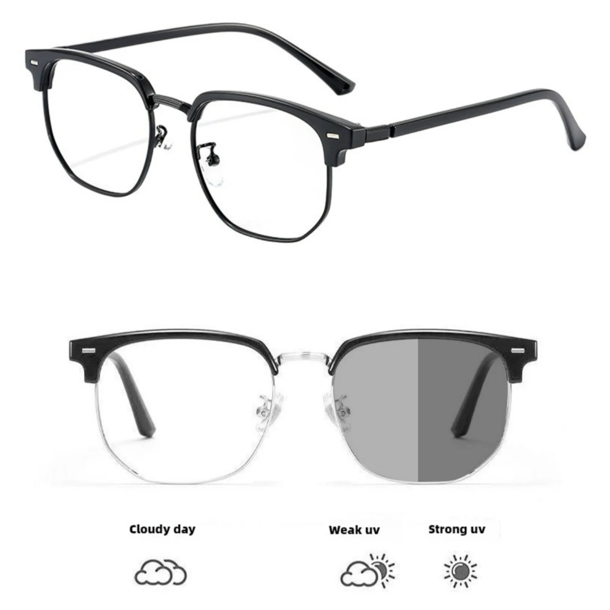 Photochromic Anti-Radiation Transition Eyewear with Metal Frames