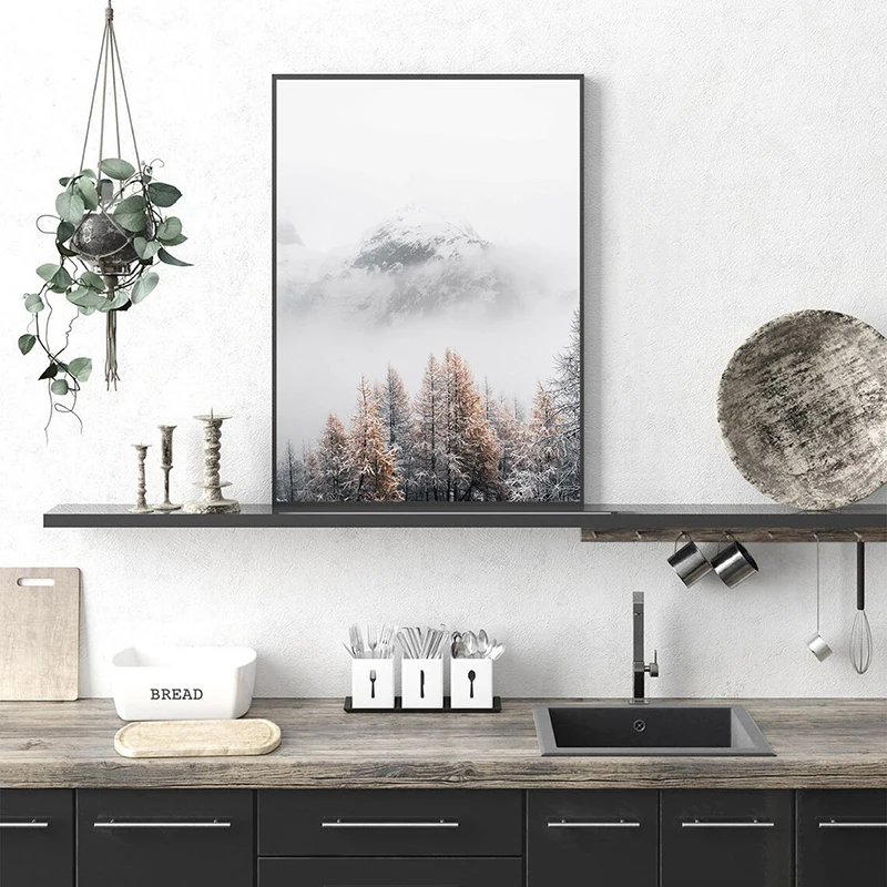 Rustic Misty Forest Landscape Wall Art Canvas - Nature Scenery Home Decor