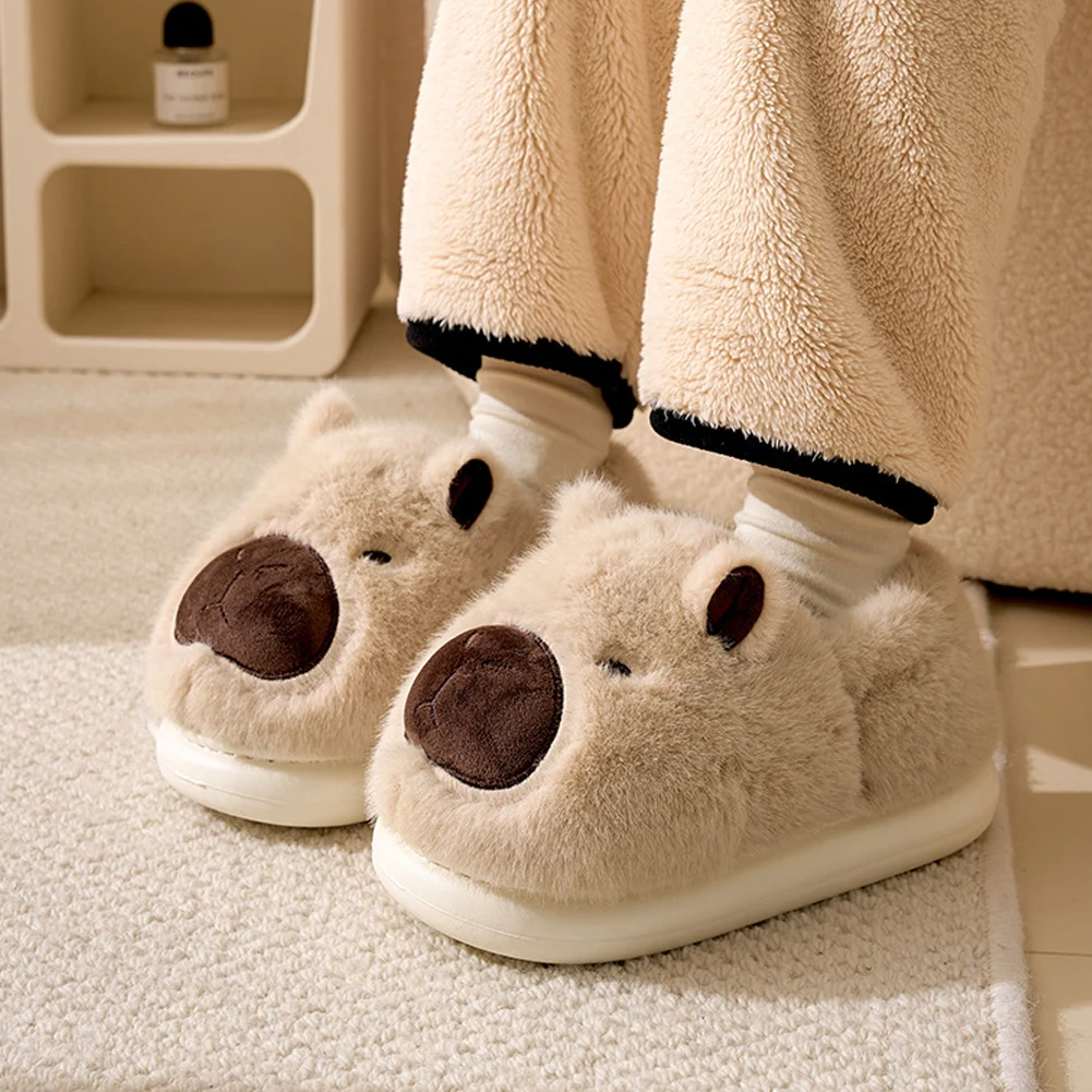 Plush Capybara Slippers Comfortable Slip-on House Shoes Non-Slip Fluffy Couple Slippers Furry Animal Slippers for Indoor Bedroom 4