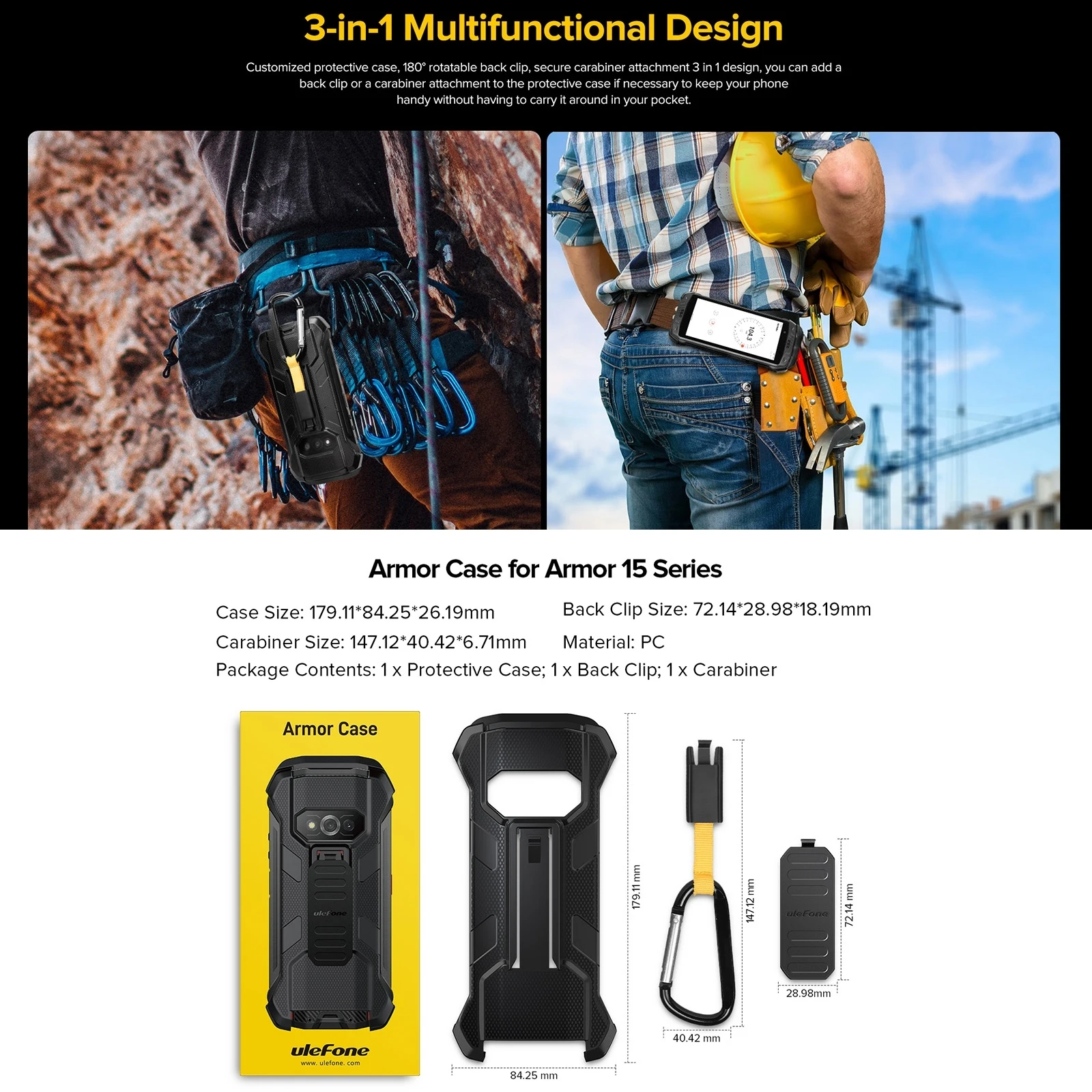 Ulefone Power Armor 15 Back Cover Ulefone Back Clip Phone Case with Carabiner TPU + PC Case Protective Case