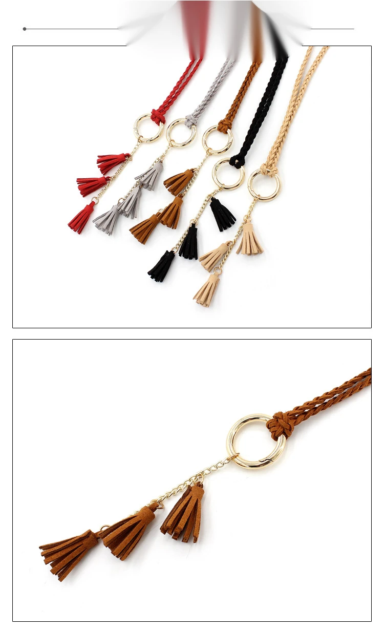Women's Decorative Knotted Dress Braided Belt, Versatile Waist-cinching Three-string Tassels, Golden Ring Waist Rope, Chinese Style_voghion.com