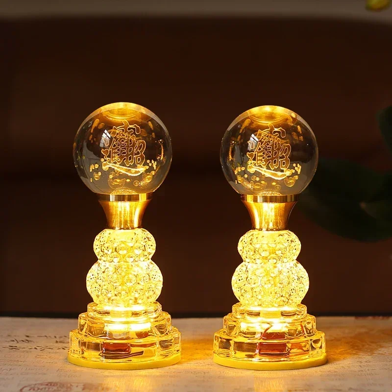 Household LED Crystal Lotus Lamp, Buddhist Decorative Accessories, Seven Color Buddha Supply Lamps, Prayer, Feng Shui, Plug-in