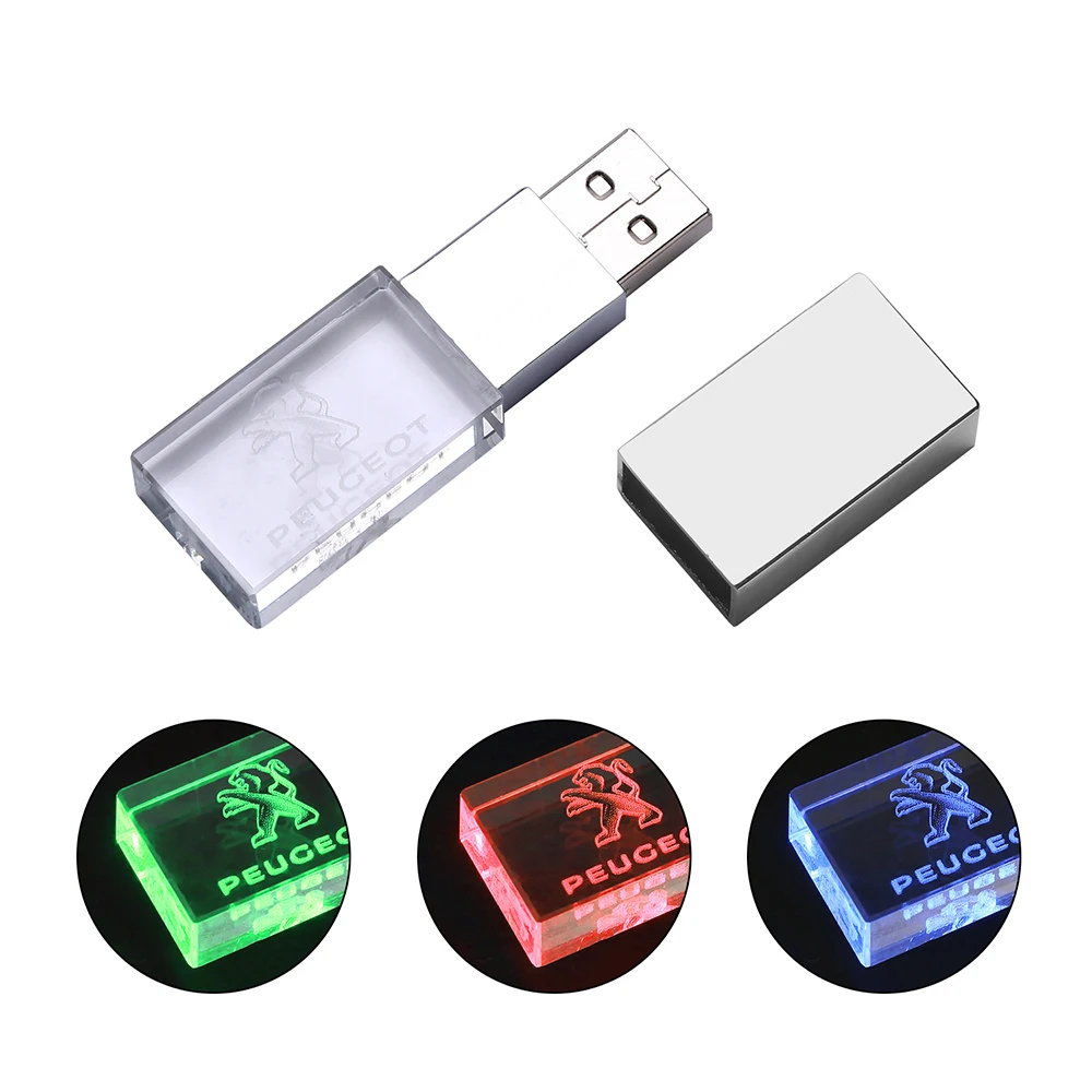 USB Flash Drive 128GB 64GB Blue LED Light Memory Stick