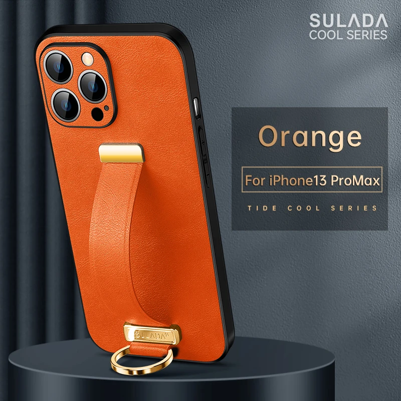 

Оригинальный кожаный чехол для телефона Sulada для Apple iPhone 14 Pro Max Plus 13, Классический чехол-держатель с кольцом и ремешком на запястье