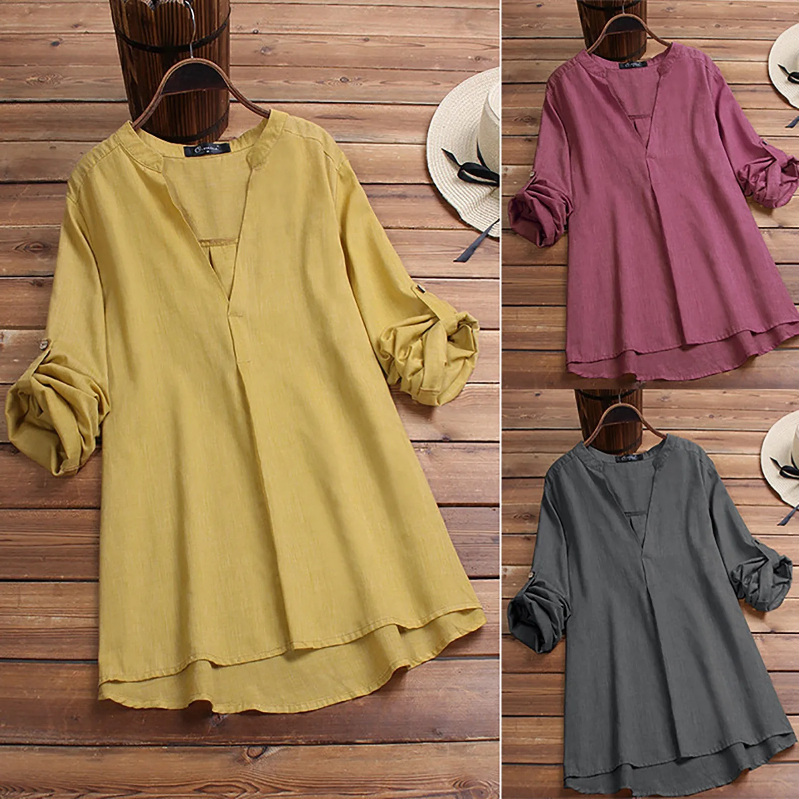 

Smock Dress for Women Womens V-Neck Fashion Cotton Linen Literary Mid-Length Casual Loose Business Casual Dresses for Women