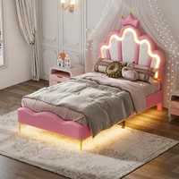 Rosahqnda Lit enfant pour filles 90x200cm, lit simple 140x200cm, lit double, lit enfant en forme de couronne de princesse, tête de lit réglable 3