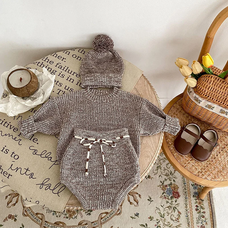 Cotton Baby Knit Pullover And Shorts Set For Newborns