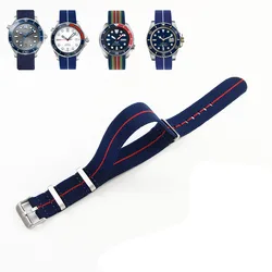 Premium NATO Nylon Watch Band - Black & Green, Sweat - Absorbent and Woven Design - 20mm (Blue with red)