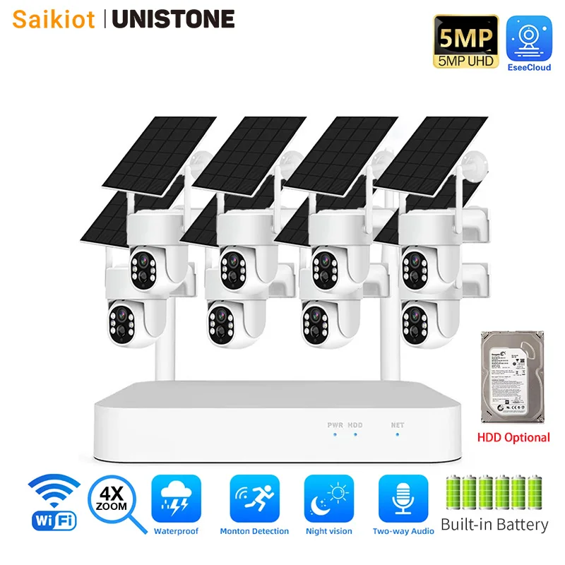 

Saikiot EseeCloud 4CH 8CH Solar Wireless NVR Kit 5MP Camera CCTV Surveillance Security NVR Kit System Solar WIFI Camera NVR Kit