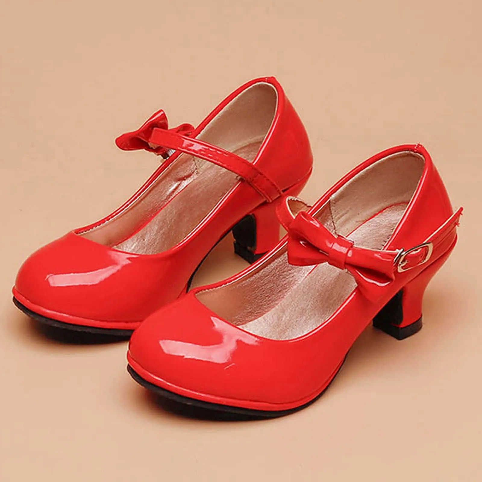 Girls Pu Leather High Heel Shoes Bowknot Girls Dress Shoes Girls Sandals Slide 3