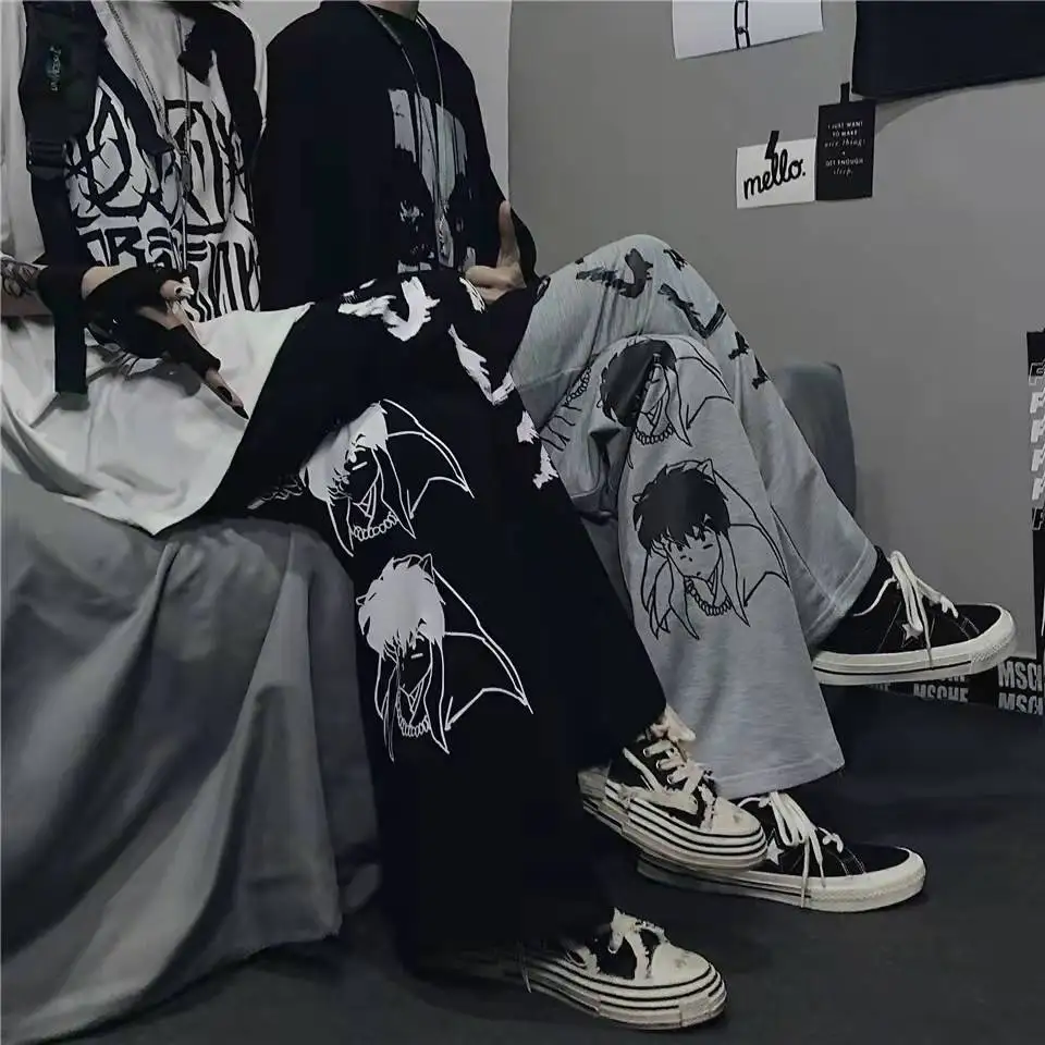 

Y2k Harajuku woman pants Japanese cartoon pattern hip hop pants wide leg pant women men jogger casual street All-match Women's