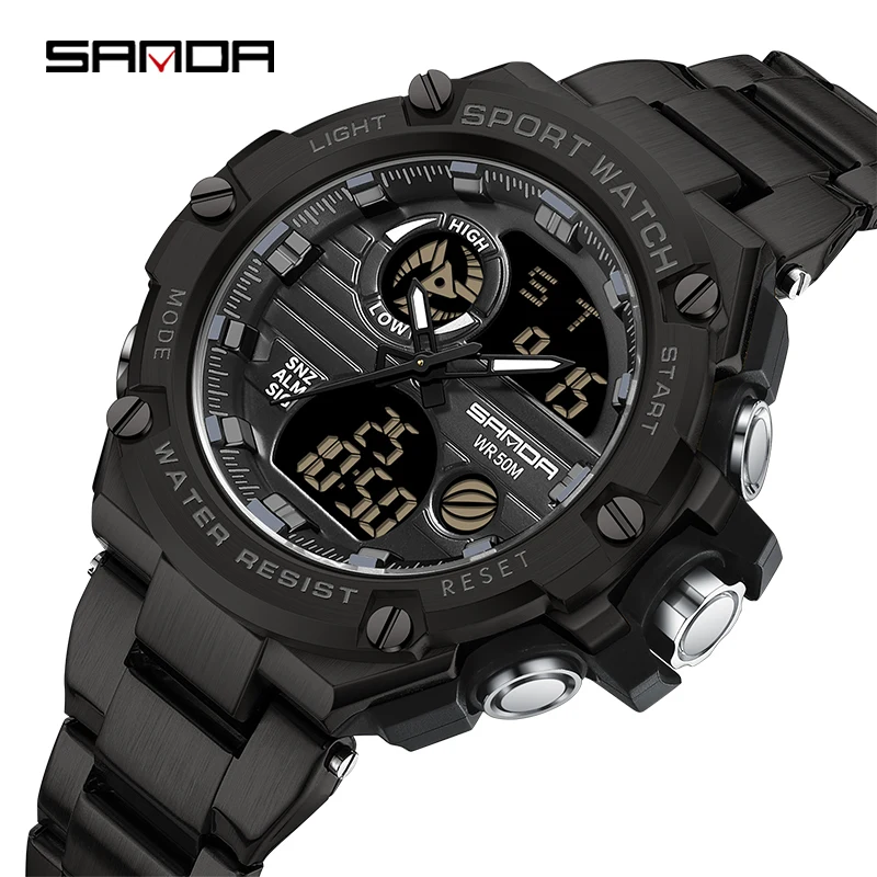 

SANDA Men Watches Multifunctional Dual-display Chronograph Electronic Watch Outdoor Sports LED Digital Quartz Wristwatch Relojes