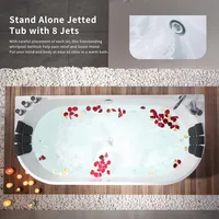 59" Freestanding Whirlpool Bathtub,Acrylic 8 Hydromassage Jets Tub,59" x 30", 560W, Middle Drain, ETL Certified 2