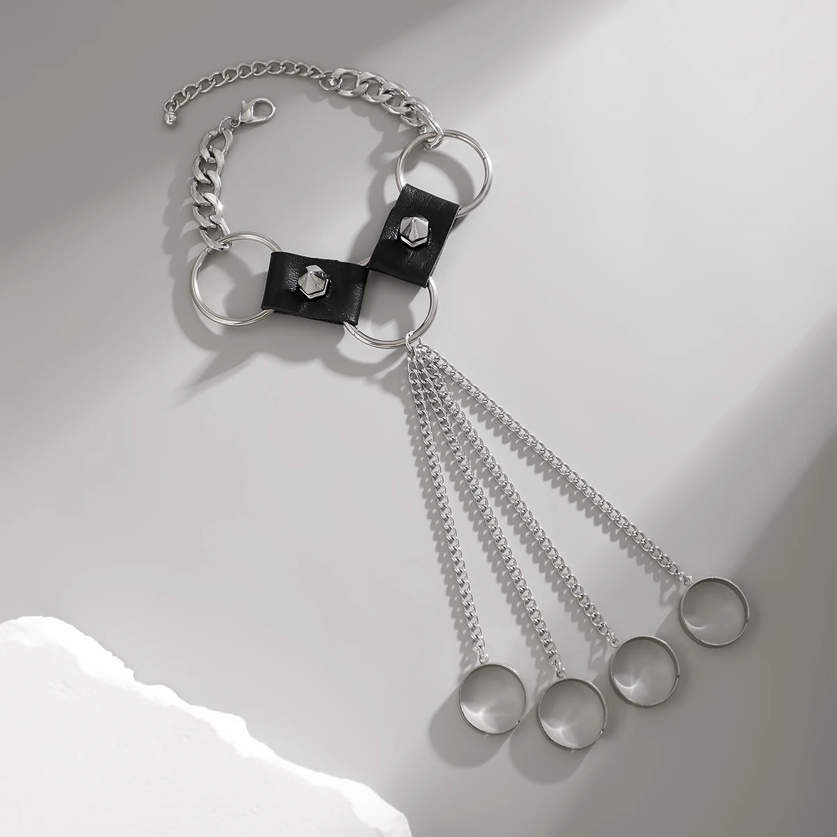 Punk Silver Hand Chain Bracelet For Men - Gothic Finger Ring & Wrist Cuff Bracelet - View #4