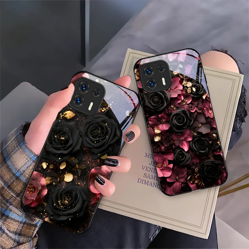 Wine Red Floral Petals Glass Phone Case