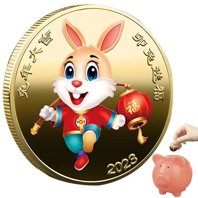 

Chinese Zodiac Rabbit 2023 Collectible Coins Lucky Rabbit Commemorative Coins Colored Rabbit Souvenir Art Craft Gift For Home