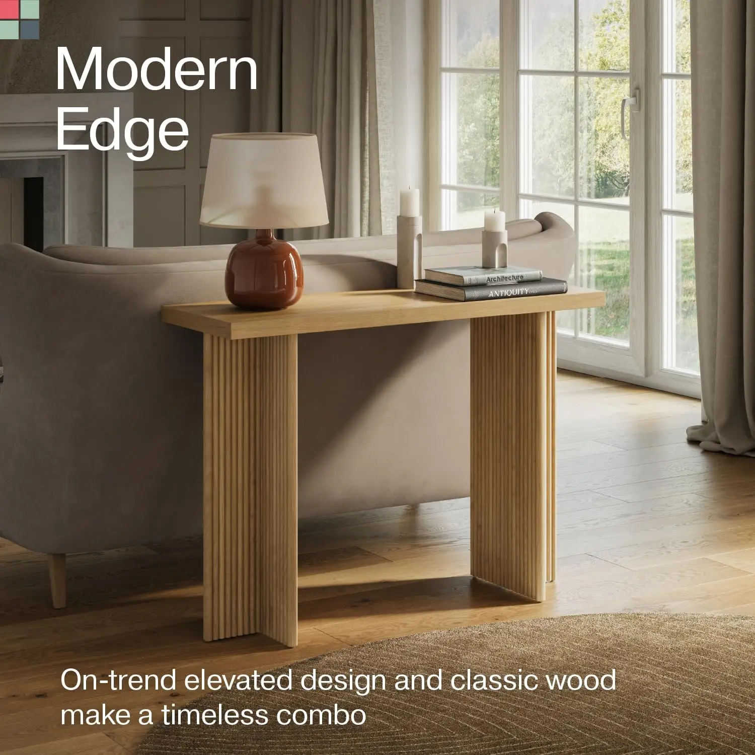 Fluted Console Table-Small Entry Table for Narrow Spaces-Living Room Furniture Solid Wood Entryway