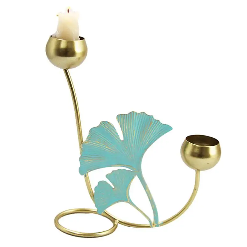

Candle Holders For Table Centerpiece Blue Leaf Shape Decorative Retro Candle Stand Universal Candlestick For Candlelight Dinner