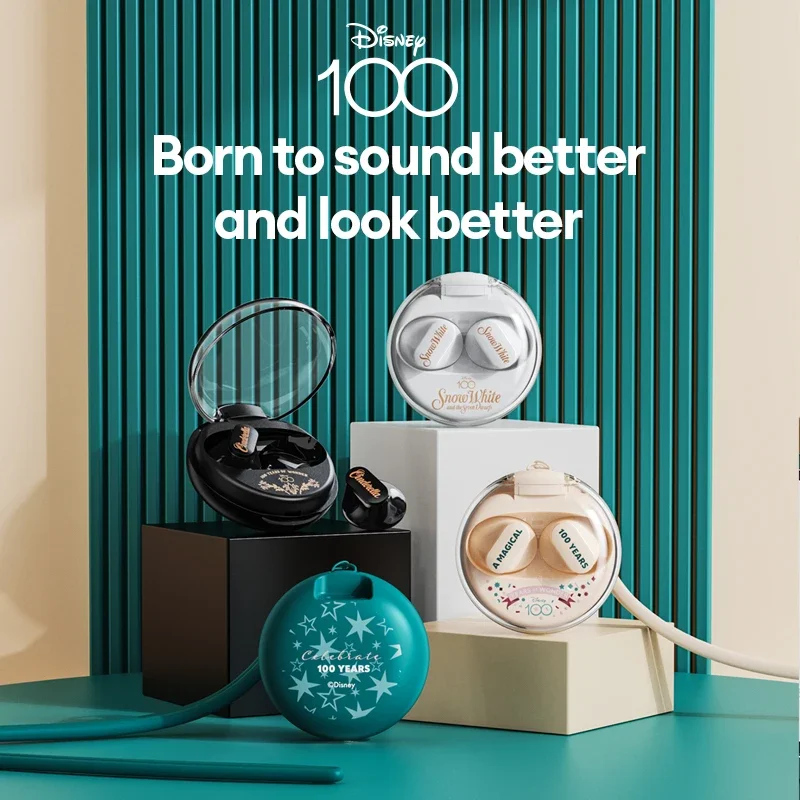 오리지널 디즈니 QS-T1 HIFI 스테레오 사운드, 100 주년 기념 모델 이어폰, 블루투스 5.3 무선 헤드폰, 저지연 이어버드