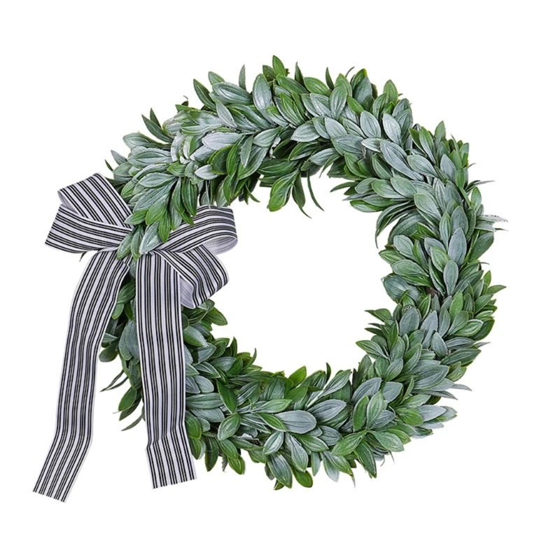 

Artificial Green Leaves Wreath 14 inch Artificial Boxwoods Wreaths with Bowknot for Window Wall Wedding Decor