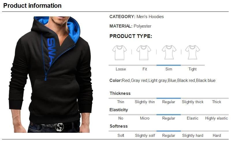 Zipper Print Hooded Sweatshirt for Men Autumn Winter Fashion Casual Sports Tops Male Long Sleeve Solid Color Pullover Streetwear
