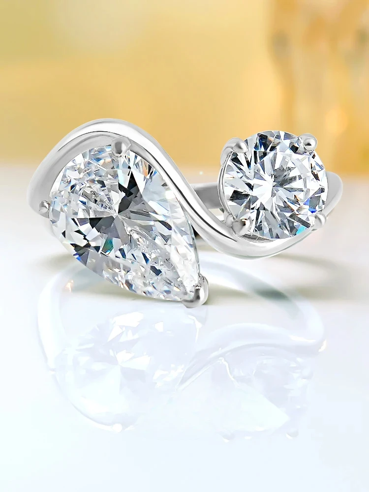 Light Luxury Fashion Design Double Stone 925 Sterling Silver Ring Set with High Carbon Diamond Wedding Jewelry Wholesale