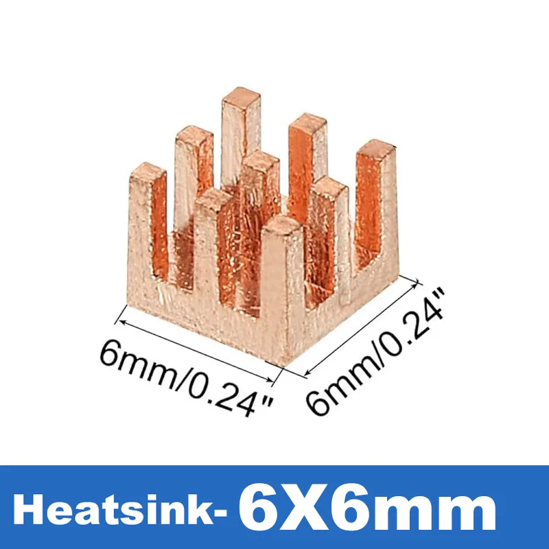 순수 구리 히트싱크 라디에이터 쿨러 2W/mK 열전도 테이프 포함 메모리, IC 칩셋 6x6mm/7x7mm/8x8mm